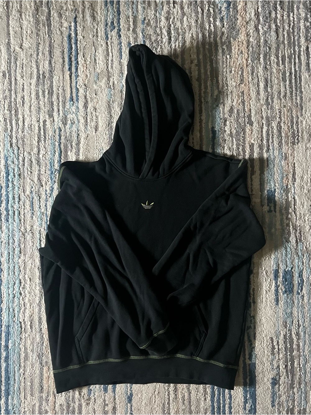 adidas Black Hoodie with green embroidered Trefoil logo